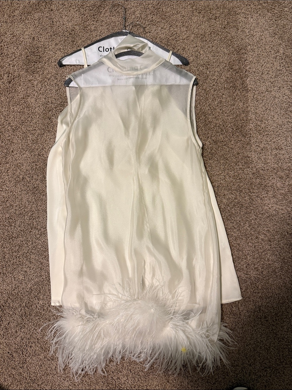 Sleeveless Cream Feather-Hem Wedding Dress